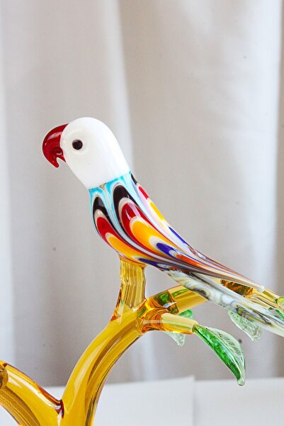 ADAMODART Ağaca Konmuş Papağan Cam Obje - Büyük Boy