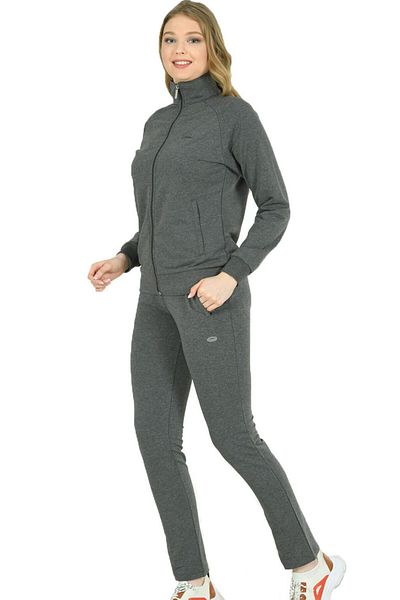 TRENDHİLL Trend Hill Anthracite Women's Turtleneck Full-Length Zippered Plus Size Tracksuit Edy201836b