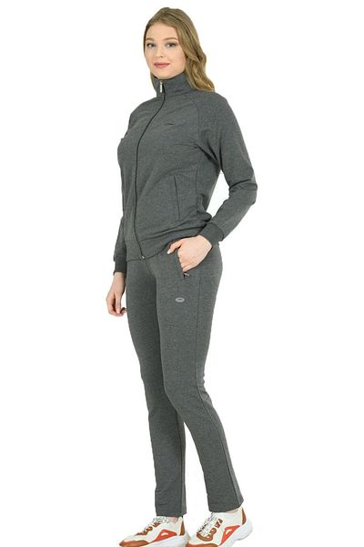 TRENDHİLL Trend Hill Anthracite Women's Turtleneck Full-Length Zippered Plus Size Tracksuit Edy201836b