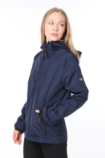 GHASSY CO. Women's Navy Blue Shoulder Detailed Seasonal Sports Raincoat