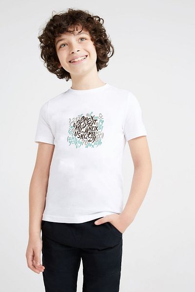 QIVI Tricou alb unisex cu litere graffiti imprimat