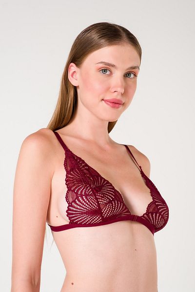 Top Step Bralette cu agrafe din dantelă acoperita rosu Claret pentru damă 