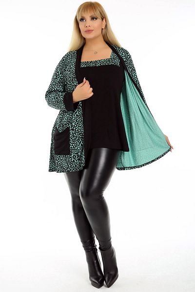 Kheos Leopard Patterned Comfortable and Flowy Pocket Cardigan Blouse Set