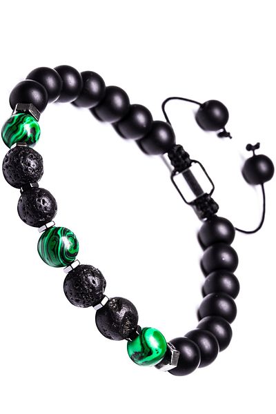 Tesbih Atölyesi Certified Macrame Natural Onyx Malachite Lava Stone Bracelet