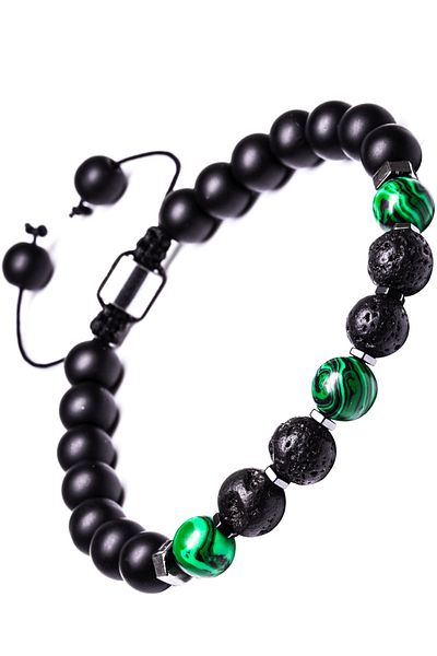 Tesbih Atölyesi Certified Macrame Natural Onyx Malachite Lava Stone Bracelet
