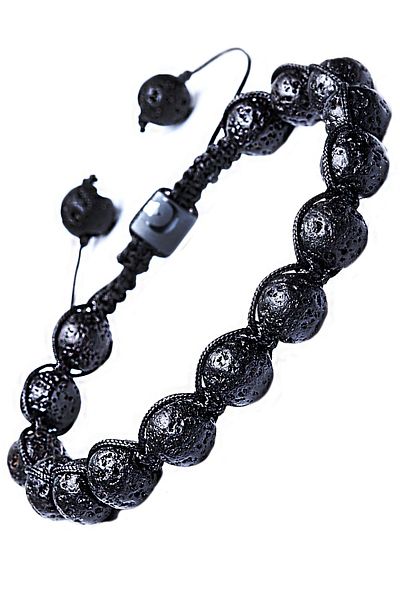 Tesbih Atölyesi Certified Black Color Natural Volcanic Volcano Tuff Lava Stone Bracelet