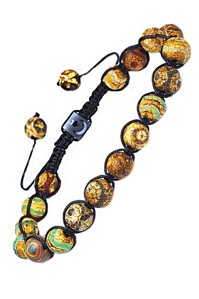 Tesbih Atölyesi Certified Brown Green Striped Tibetan Natural Agate Stone Bracelet
