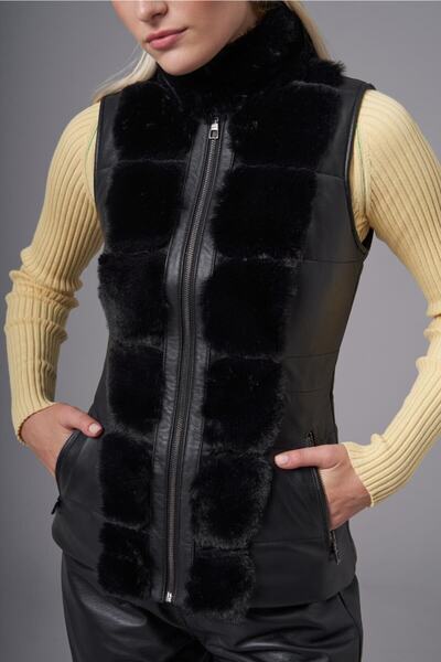 Deri Company Gemma Black Leather Feather Vest216508