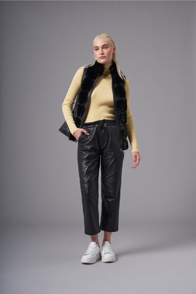 Deri Company Gemma Black Leather Feather Vest216508