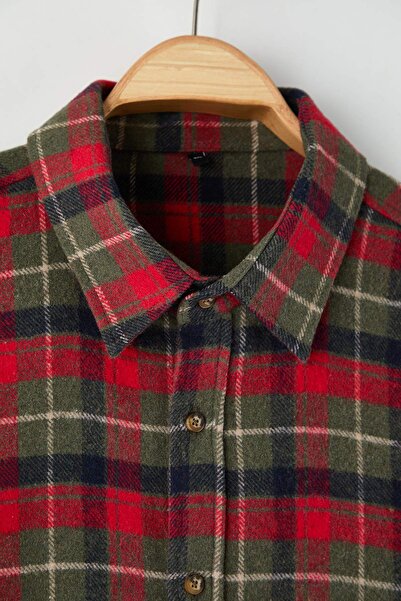 Trendyol Collection Khaki színű, normál szabású favágó flanel férfi nagyméretű ing TMNAW26AX00001