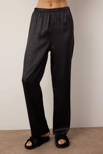 Trendyol Collection Satin Woven Black Leopard Print Shirt and Pants Sleepwear Set - Thmaw24Pt00001