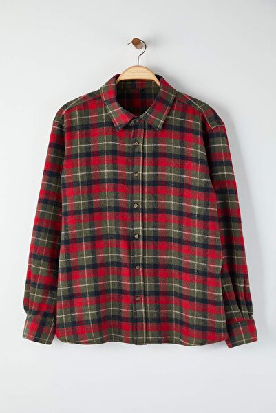 Trendyol Collection Ανδρικό πουκάμισο μεγάλου μεγέθους Khaki Regular Fit Lumberjack Flannel TMNAW26AX00001