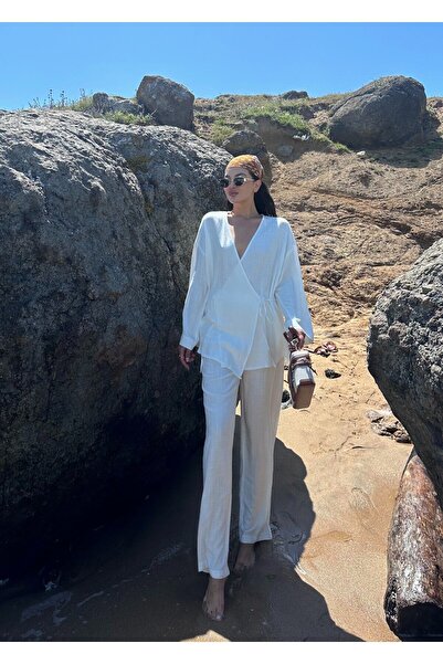 Laluvia Pamut kétsoros Ecru kimonó és nadrág szett