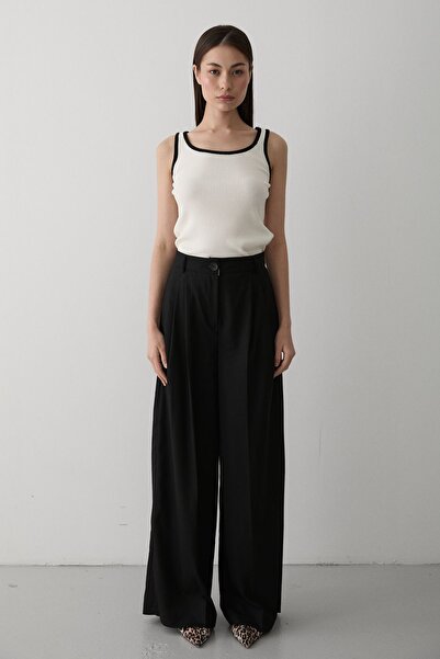 Laluvia Чорні штани з широкими штанинами та складками - 3602