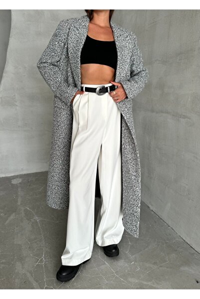 Laluvia Long Gray Melange Boucle Coat - 54440