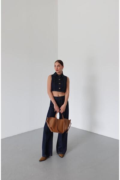 Laluvia Sötétkék galléros mellény, csíkos nadrág farmer szett