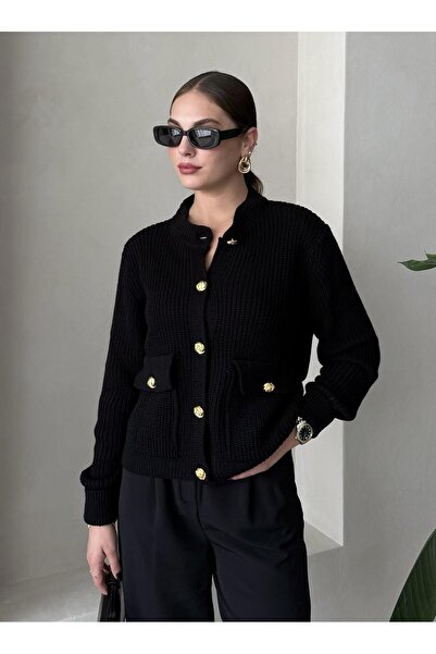 Laluvia Black Belle Rose Buttoned Cardigan