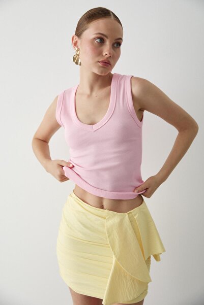 Laluvia Pink V-Neck Corded Blouse