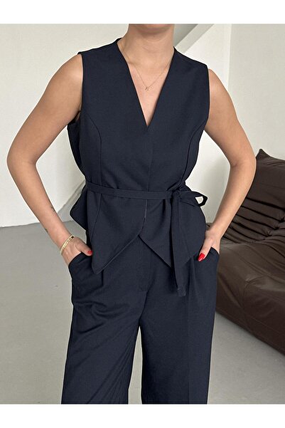 Laluvia Sötétkék Miranda szövet mellény nadrág szett