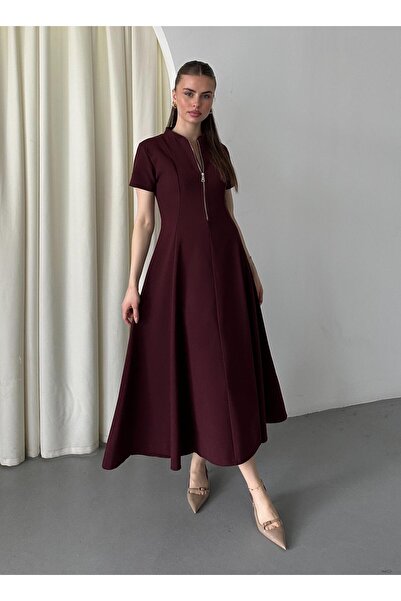 Laluvia Vínové šaty se zipem vpředu - 4824