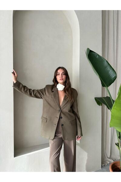 Laluvia Khaki Latte Bone Buttoned Suede Jacket