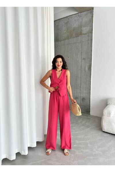 Laluvia Cherry 100% Cotton Lavin Linen Vest Pants Set