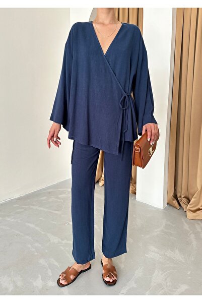 Laluvia Ecru kétsoros pamut kimonó nadrág szett