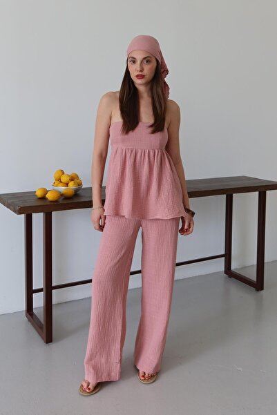 Laluvia Rózsaszín bandana 100% pamut muszlin szett