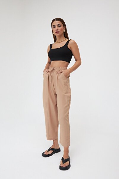 Laluvia Khaki Color Pocketed Ayrobin Shalwar Trousers