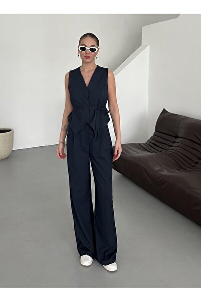 Laluvia Sötétkék Miranda szövet mellény nadrág szett