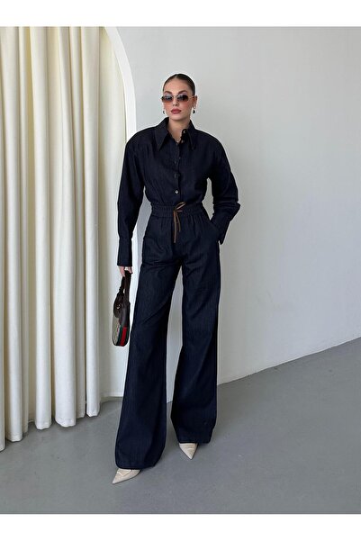 Laluvia Navy Blue Bonn Shirt Pants Denim Set