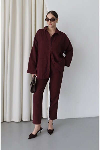 Laluvia Plum 100% Linen Shirt Pants Set