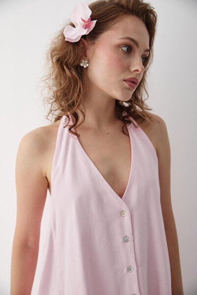 Laluvia Pink Back Tie Detail Blouse Pants Set