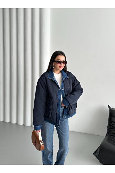 Laluvia Sötétkék farmer részletgazdag kabát