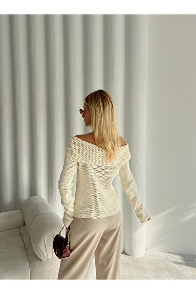 Laluvia Cream Collar Rustic Knitted Cardigan