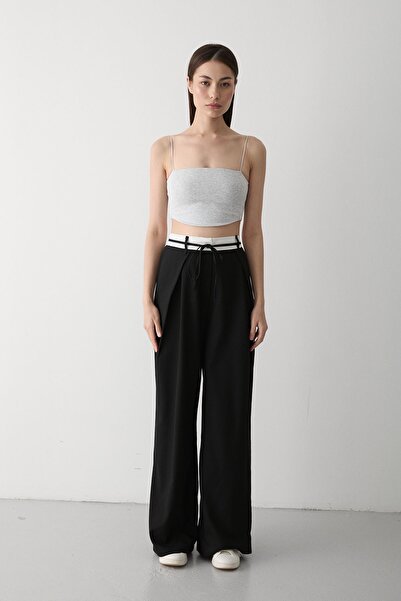 Laluvia Detailní designové kalhoty s černým provazovým pásem - 3576