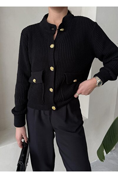 Laluvia Black Belle Rose Buttoned Cardigan
