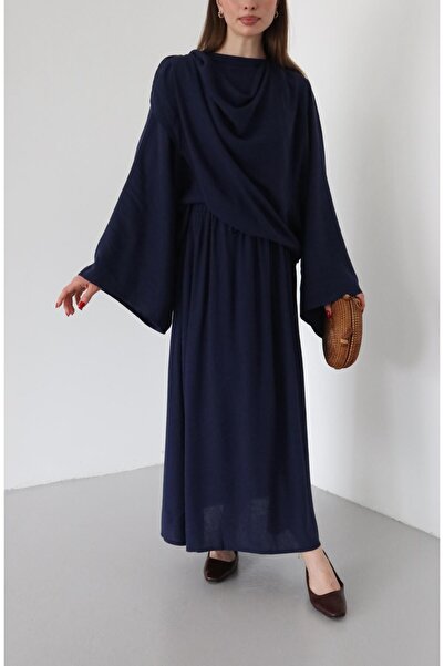 Laluvia Sötétkék Cape blúz szoknya szett