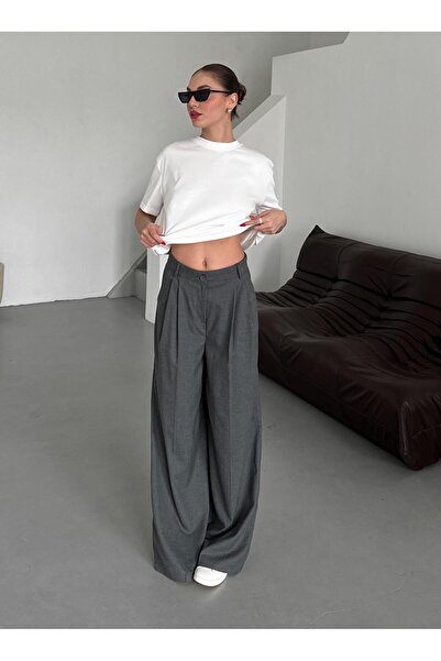 Laluvia Anthracite Business Double Pleated Trousers