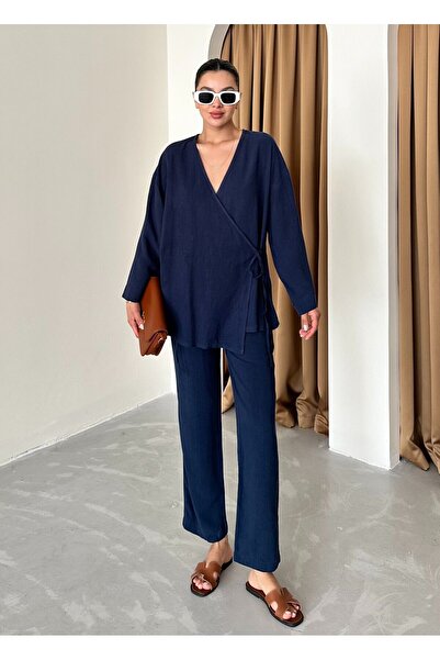 Laluvia Ecru kétsoros pamut kimonó nadrág szett