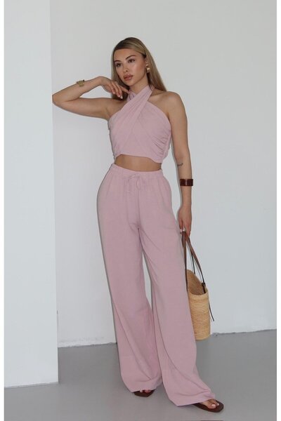 Laluvia Rózsaszín Halter Bustier nadrág szett