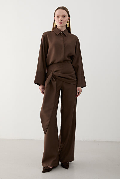Laluvia Brown Belt Detailed Pants Shirt Set - 8862