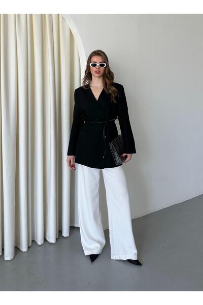 Laluvia Black Leather Rope Belt Jacket