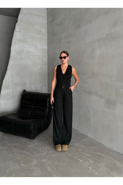 Laluvia Fekete Idole Belted Palazzo Trousers-3510