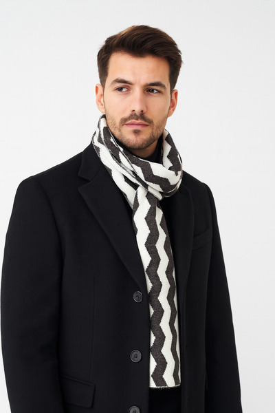 Sebir Moda Светло-сірий трикотажний шарф із зигзагоподібним візерунком