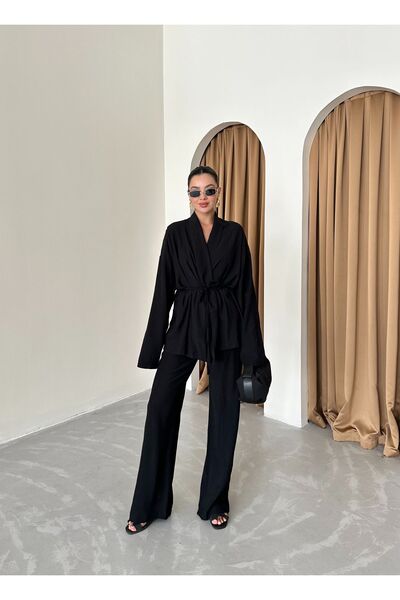 Laluvia Zöld kendőgalléros kimonó nadrág szett