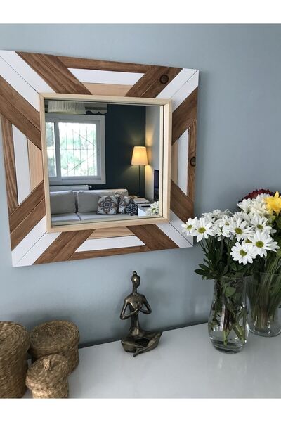 woodalbuba Dekoratif Ağaç Ahşap Çerçeveli Büyük Boy Duvar Aynası Banyo Salon ...