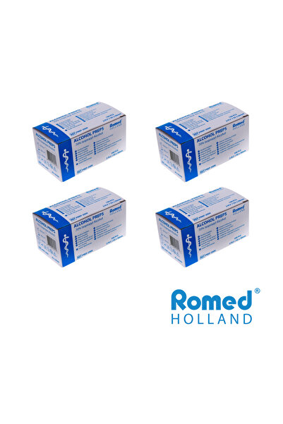 Romed Set 4 cutii tampoane (șervețele) cu alcool, 2 straturi, ambalate indivi...