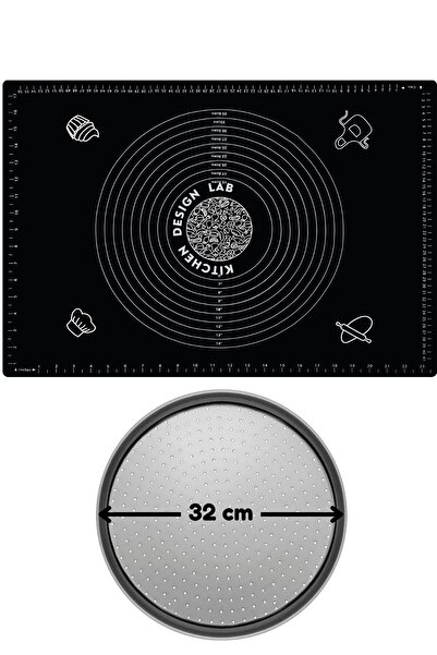 Kitchen Design Lab 2'li Set Siyah 45x65 Cm Silikon Hamur Açma Matı Ve Pizza Tepsisi 32 Cm