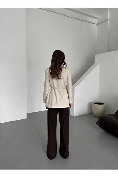 Laluvia Beige 100% Cotton Rope Belted Jacket